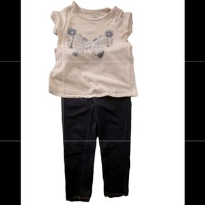 First Impressions 2 piece 4T outfit pink butterfly top with denim leggings